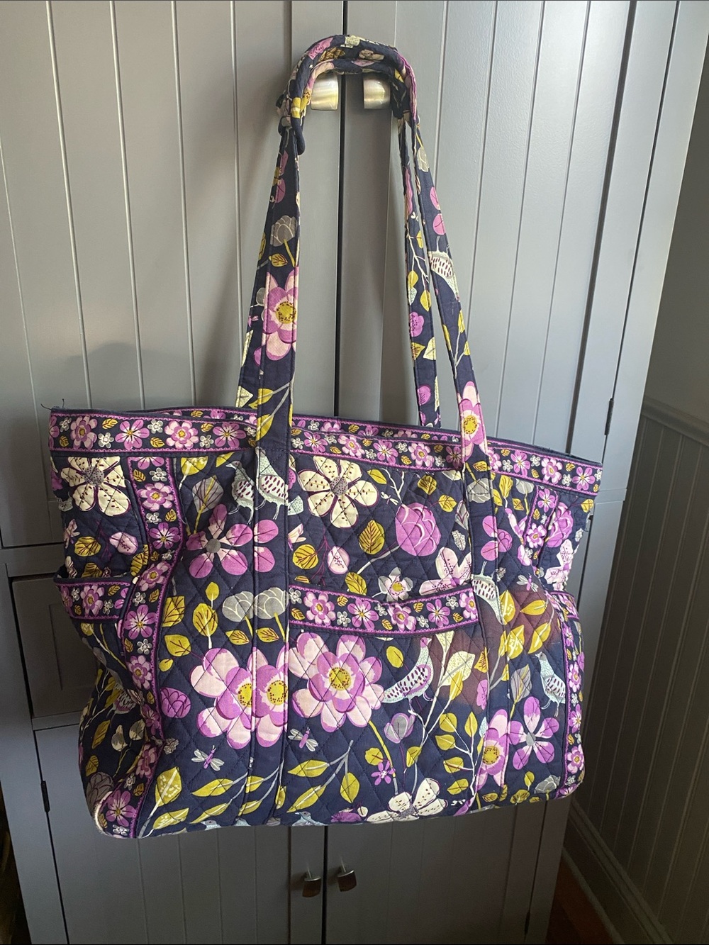 Vera Bradley Quilted Floral Tote Bag in Purple and Yellow